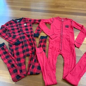 Lazy One Kids Bear Pajamas 2PC Lot Red Plaid Union Suit Size 10 12 Cotton *READ